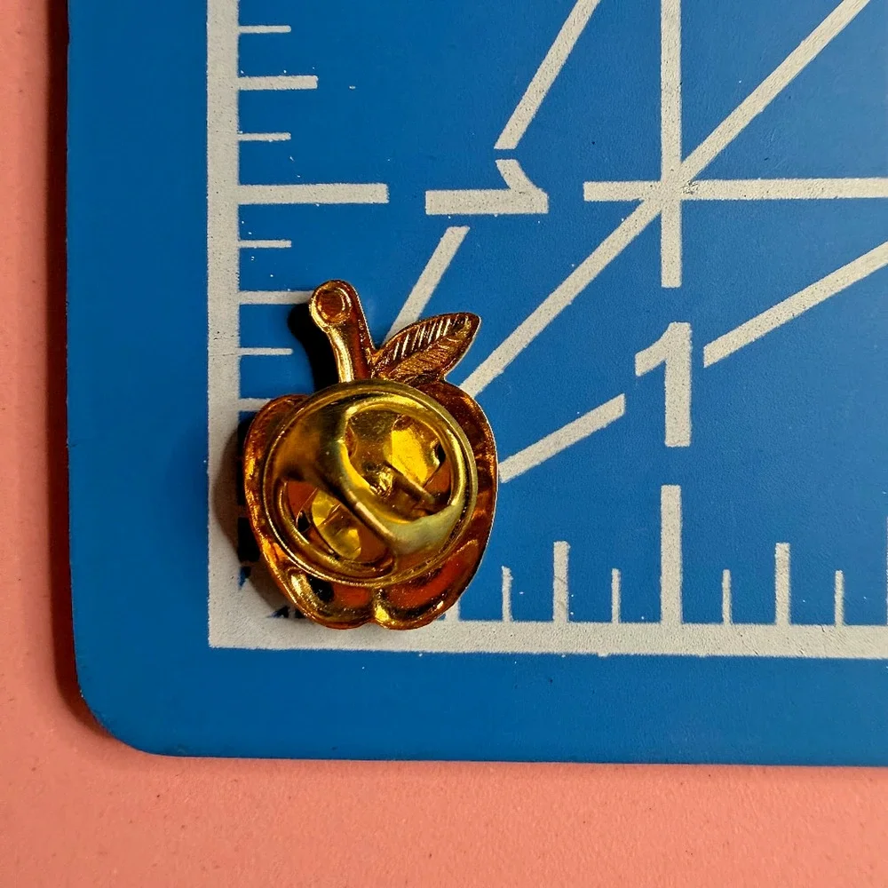 Gold Tone Apple Cross Lapel Pin Teacher Christian Brooch 0.75in